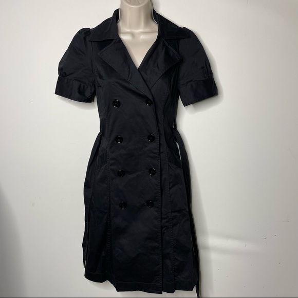 Club Monaco black trench Style button front short sleeve Dress size 2 - Picture 2 of 5